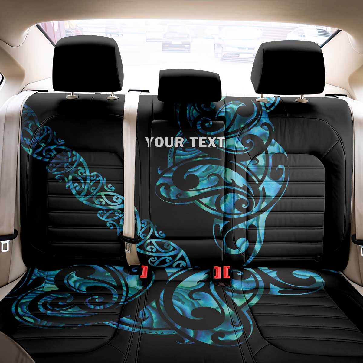 All Black Maori Tribal Tattoo Personalised Back Car Seat Cover Polynesian Style