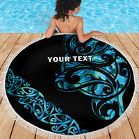 All Black Maori Tribal Tattoo Personalised Beach Blanket Polynesian Style