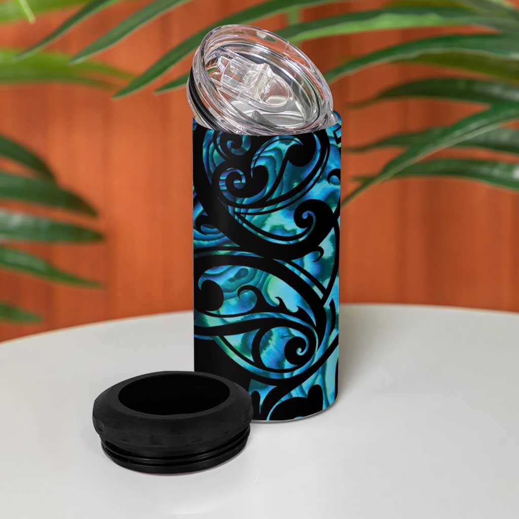 All Black Maori Tribal Tattoo Personalised 4 in 1 Can Cooler Tumbler Polynesian Style LT9 - Polynesian Pride