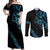All Black Maori Tribal Tattoo Personalised Couples Matching Off Shoulder Maxi Dress and Long Sleeve Button Shirt Polynesian Style