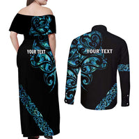 All Black Maori Tribal Tattoo Personalised Couples Matching Off Shoulder Maxi Dress and Long Sleeve Button Shirt Polynesian Style LT9 - Polynesian Pride