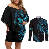 All Black Maori Tribal Tattoo Personalised Couples Matching Off Shoulder Short Dress and Long Sleeve Button Shirt Polynesian Style LT9 Black - Polynesian Pride