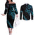 All Black Maori Tribal Tattoo Personalised Couples Matching Off The Shoulder Long Sleeve Dress and Long Sleeve Button Shirt Polynesian Style