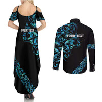 All Black Maori Tribal Tattoo Personalised Couples Matching Summer Maxi Dress and Long Sleeve Button Shirt Polynesian Style LT9 - Polynesian Pride