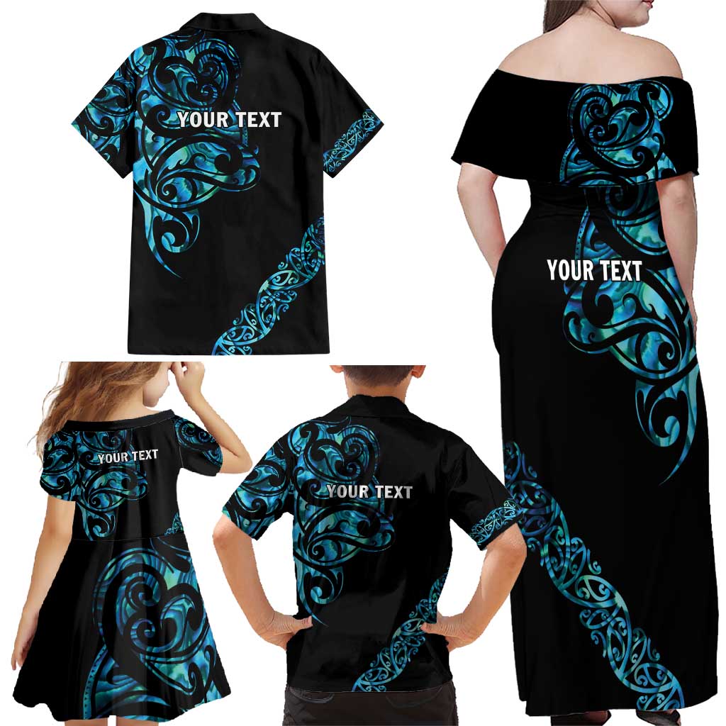 All Black Maori Tribal Tattoo Personalised Family Matching Off Shoulder Maxi Dress and Hawaiian Shirt Polynesian Style