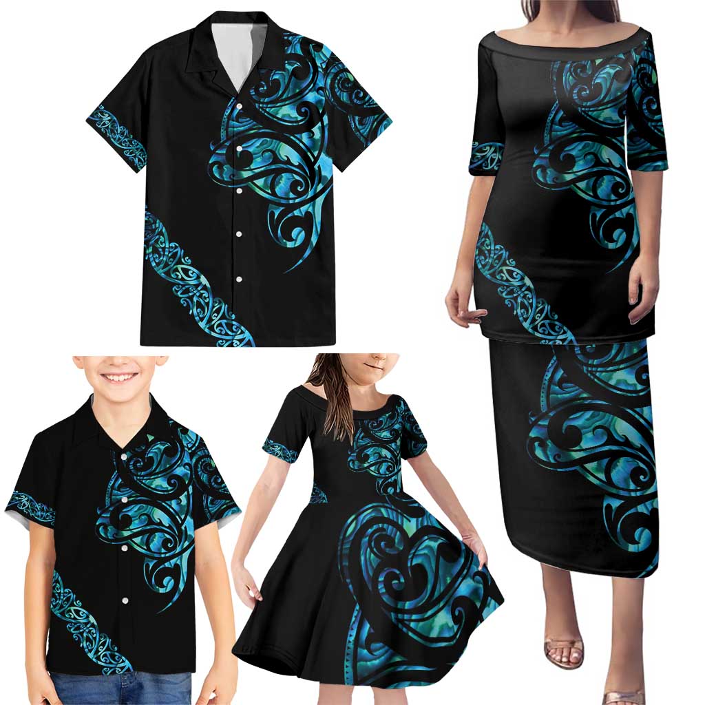 All Black Maori Tribal Tattoo Personalised Family Matching Puletasi and Hawaiian Shirt Polynesian Style