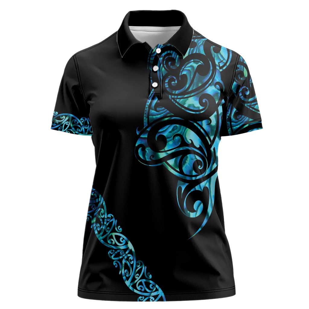 All Black Maori Tribal Tattoo Personalised Women Polo Shirt Polynesian Style
