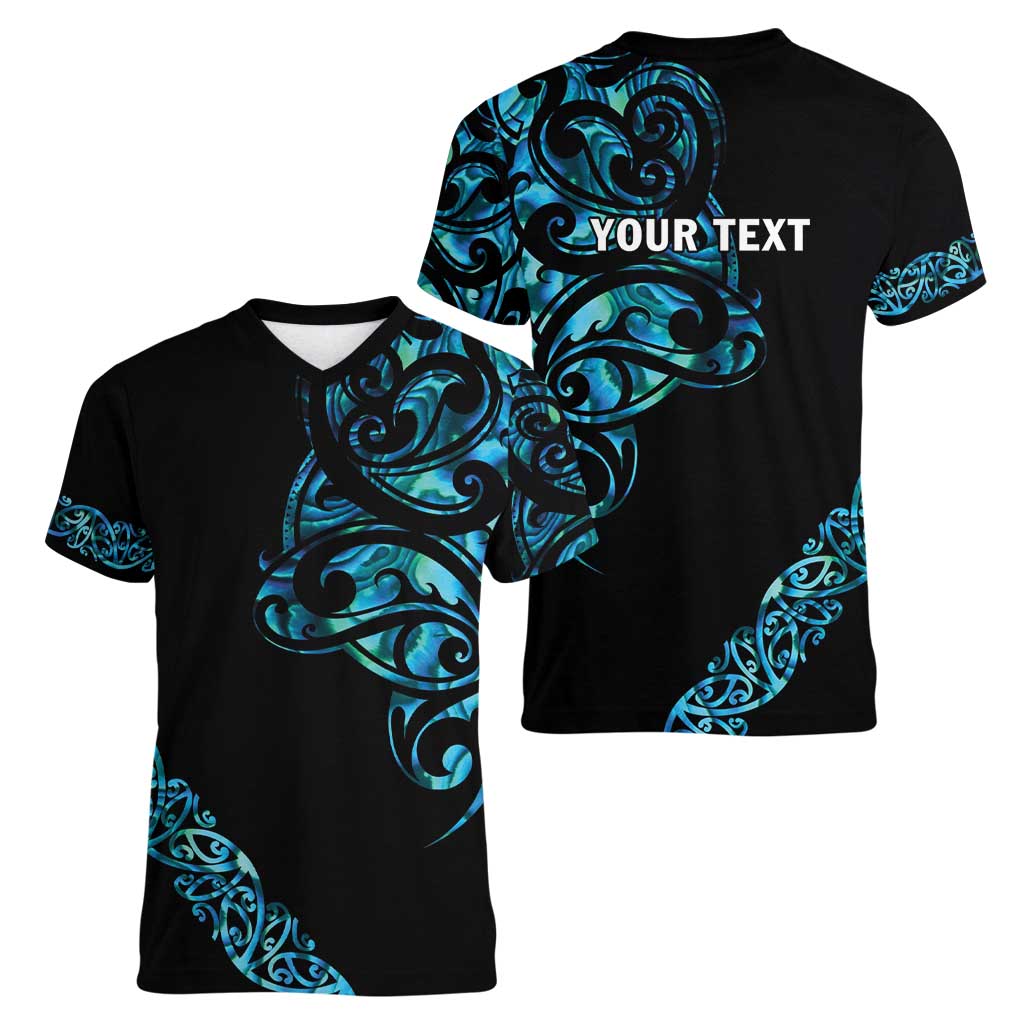 All Black Maori Tribal Tattoo Personalised Women V-Neck T-Shirt Polynesian Style LT9 - Polynesian Pride
