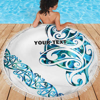 All White Maori Tribal Tattoo Personalised Beach Blanket Polynesian Style