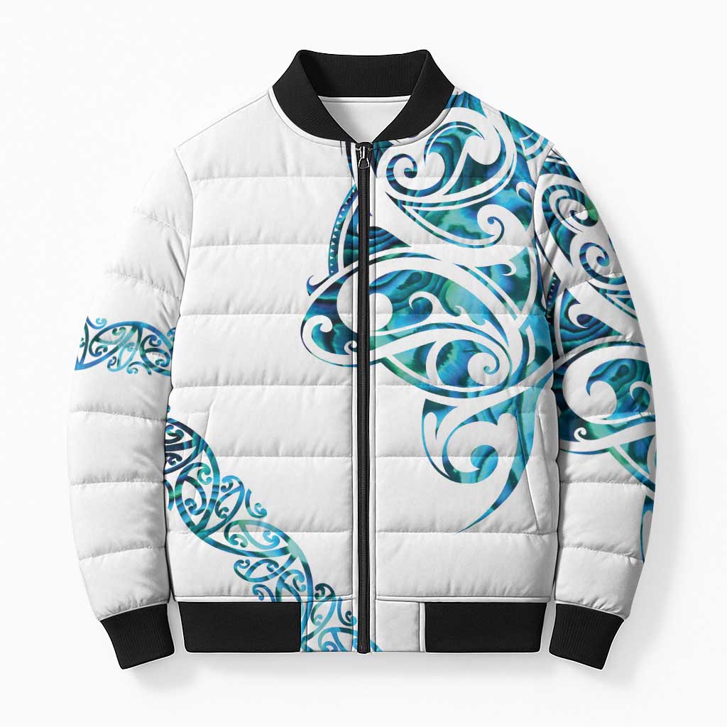 All White Maori Tribal Tattoo Personalised Bomber Puffer Jacket Polynesian Style - Polynesian Pride