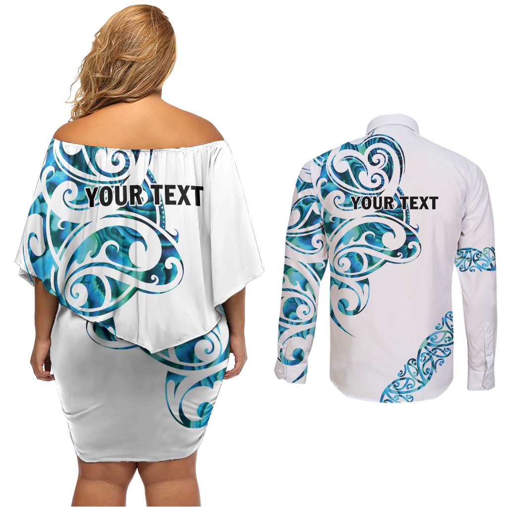 All White Maori Tribal Tattoo Personalised Couples Matching Off Shoulder Short Dress and Long Sleeve Button Shirt Polynesian Style LT9 - Polynesian Pride