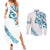 All White Maori Tribal Tattoo Personalised Couples Matching Summer Maxi Dress and Long Sleeve Button Shirt Polynesian Style