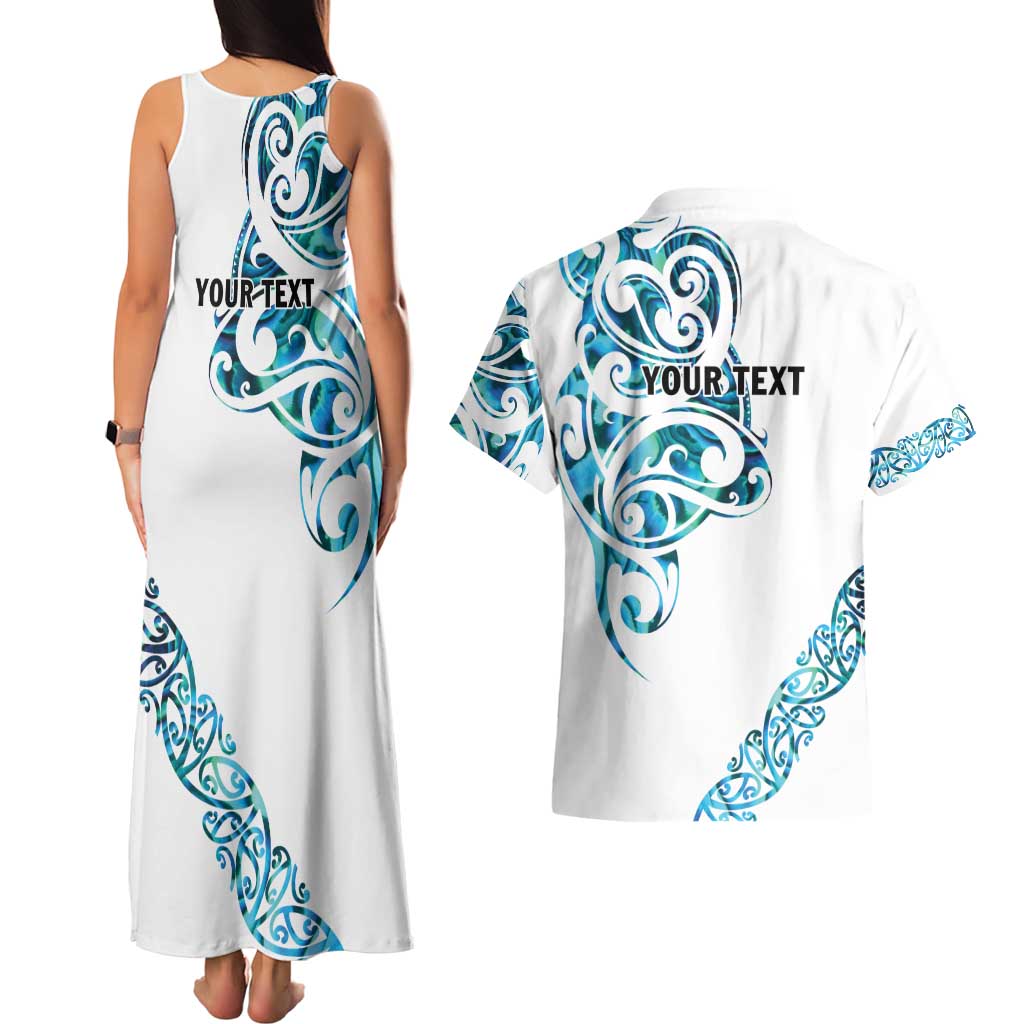 All White Maori Tribal Tattoo Personalised Couples Matching Tank Maxi Dress and Hawaiian Shirt Polynesian Style