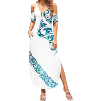 All White Maori Tribal Tattoo Personalised Family Matching Summer Maxi Dress and Hawaiian Shirt Polynesian Style