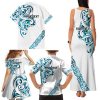 All White Maori Tribal Tattoo Personalised Family Matching Tank Maxi Dress and Hawaiian Shirt Polynesian Style