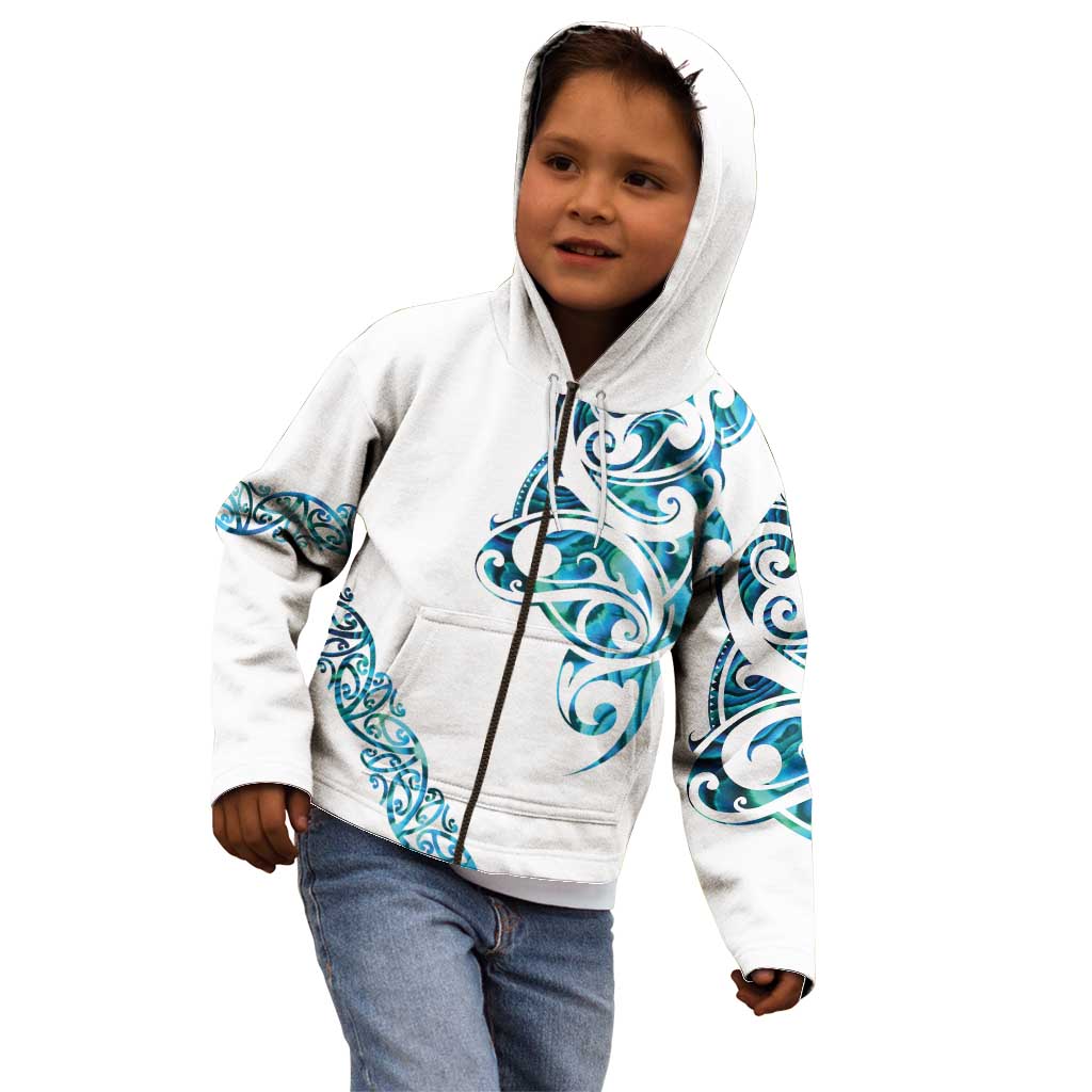 All White Maori Tribal Tattoo Personalised Kid Hoodie Polynesian Style