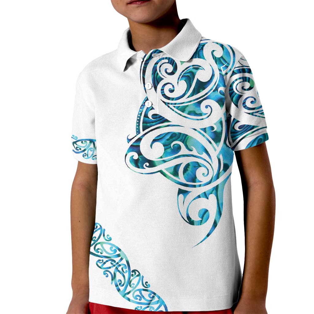 All White Maori Tribal Tattoo Personalised Kid Polo Shirt Polynesian Style