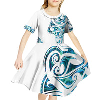 All White Maori Tribal Tattoo Personalised Kid Short Sleeve Dress Polynesian Style