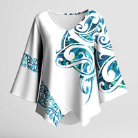 All White Maori Tribal Tattoo Personalised Kimono Sleeve Blouse Polynesian Style - Polynesian Pride