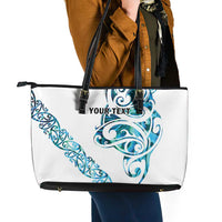 All White Maori Tribal Tattoo Personalised Leather Tote Bag Polynesian Style LT9 - Polynesian Pride