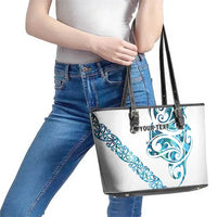 All White Maori Tribal Tattoo Personalised Leather Tote Bag Polynesian Style LT9 - Polynesian Pride