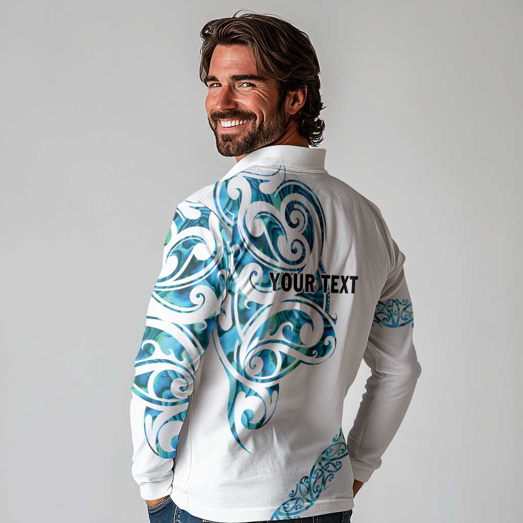 All White Maori Tribal Tattoo Personalised Long Sleeve Polo Shirt Polynesian Style