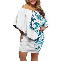 All White Maori Tribal Tattoo Personalised Off Shoulder Short Dress Polynesian Style