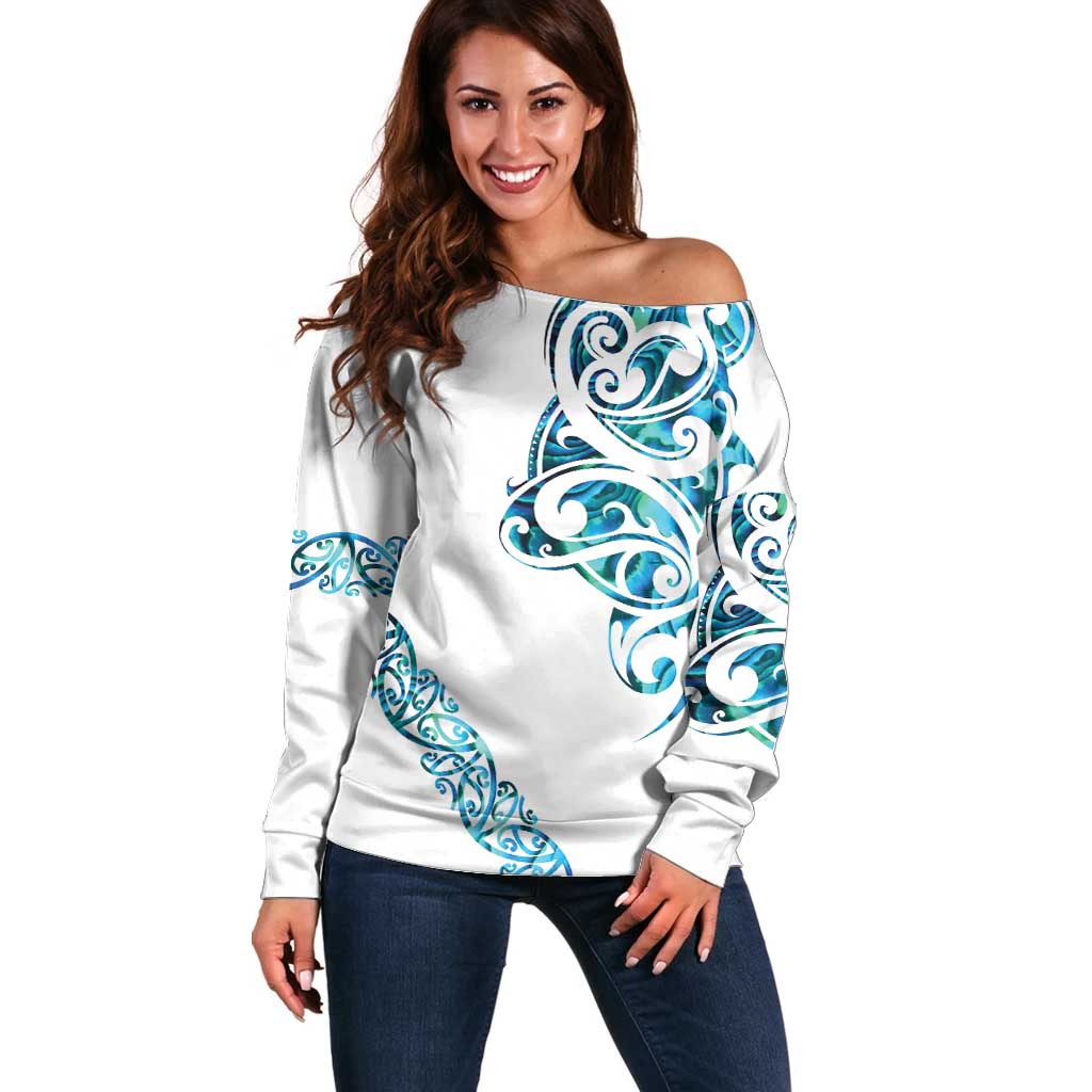 All White Maori Tribal Tattoo Personalised Off Shoulder Sweater Polynesian Style