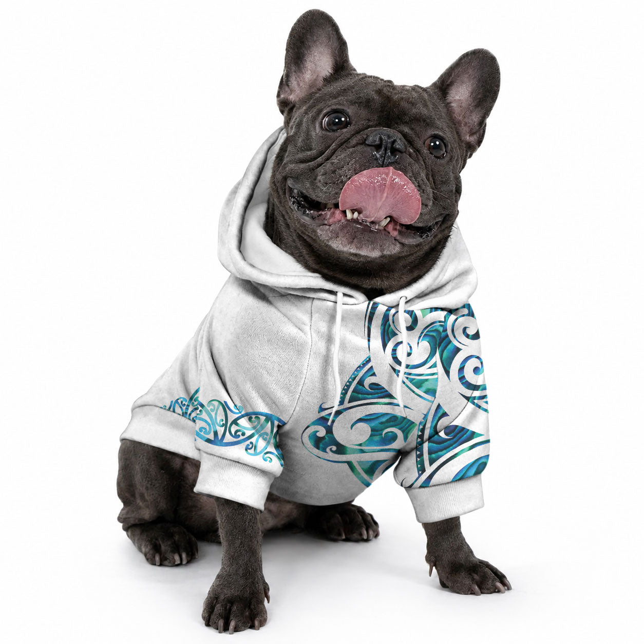 All White Maori Tribal Tattoo Personalised Pet Hoodie Polynesian Style