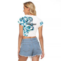 All White Maori Tribal Tattoo Personalised Raglan Cropped T Shirt Polynesian Style LT9 - Polynesian Pride