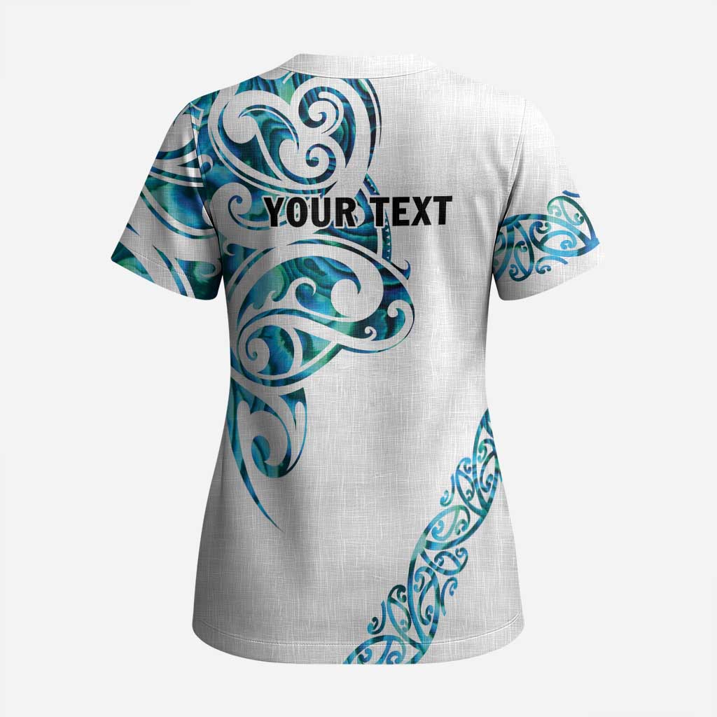 All White Maori Tribal Tattoo Personalised Scrub Top Polynesian Style - Polynesian Pride