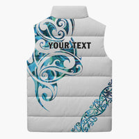 All White Maori Tribal Tattoo Personalised Sleeveless Puffer Jacket Polynesian Style - Polynesian Pride