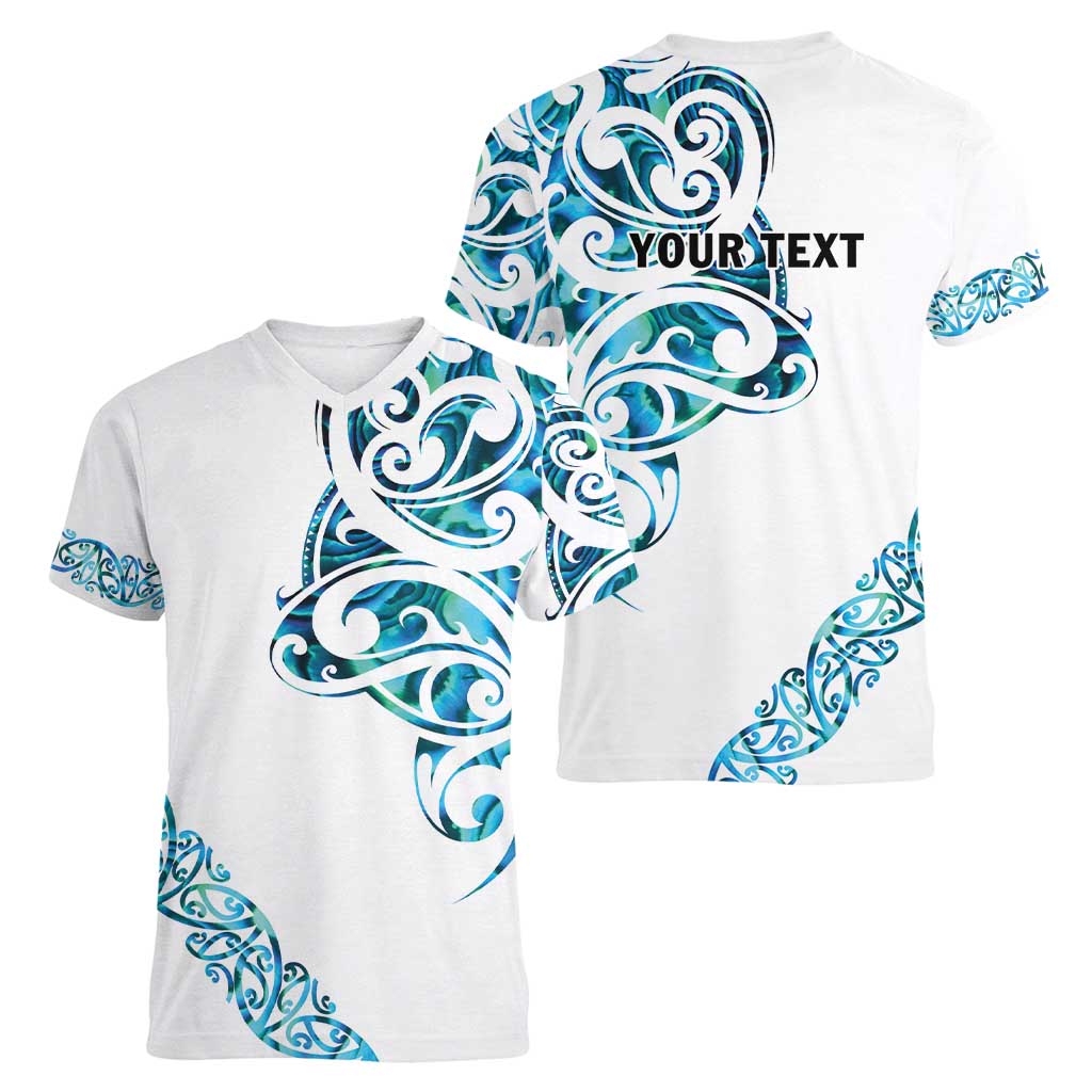 All White Maori Tribal Tattoo Personalised Women V-Neck T-Shirt Polynesian Style LT9 - Polynesian Pride