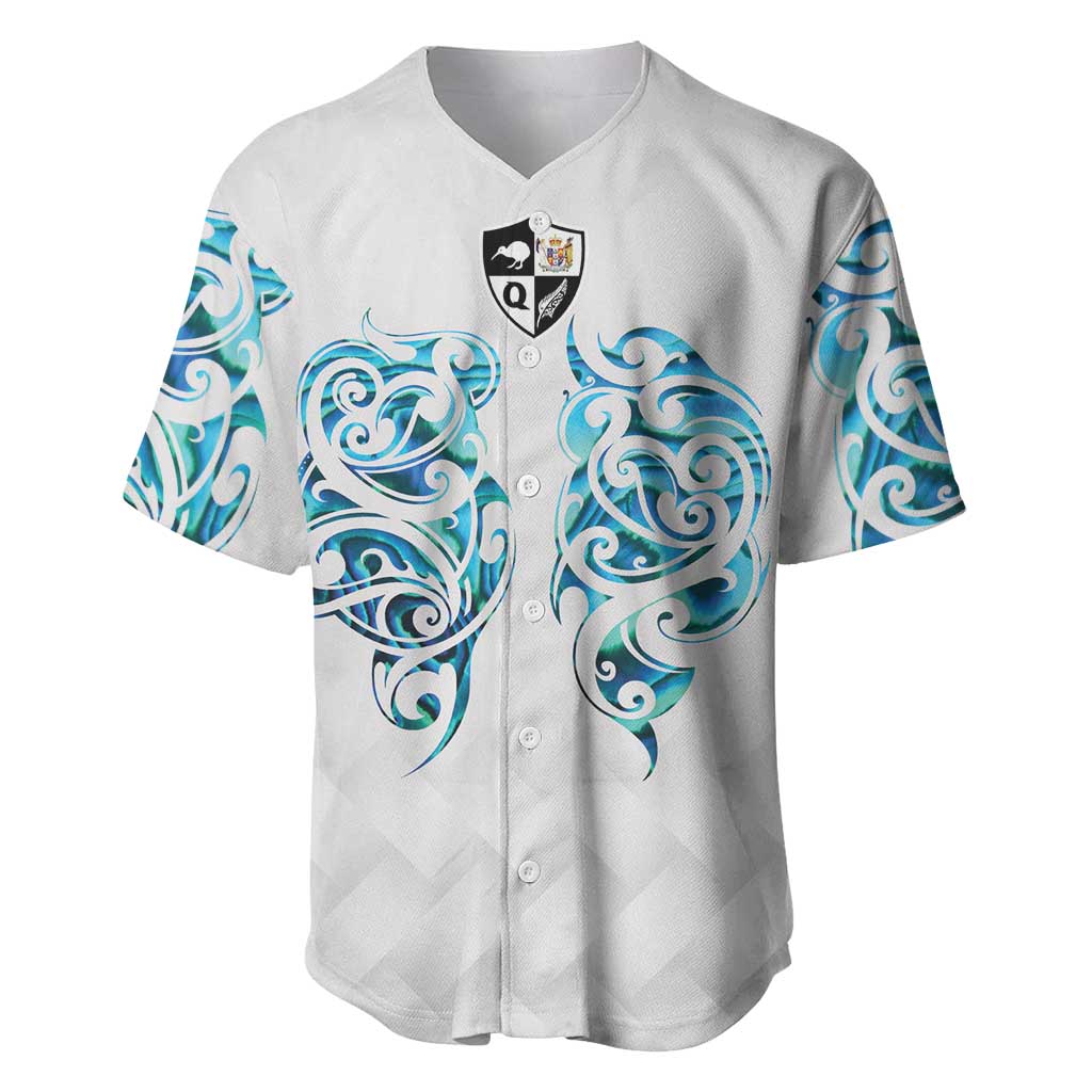 Queensland Maori Kiwi Personalised Baseball Jersey Ma Kakariki Papua Shell Maori Tribal Tattoo LT9 White - Polynesian Pride