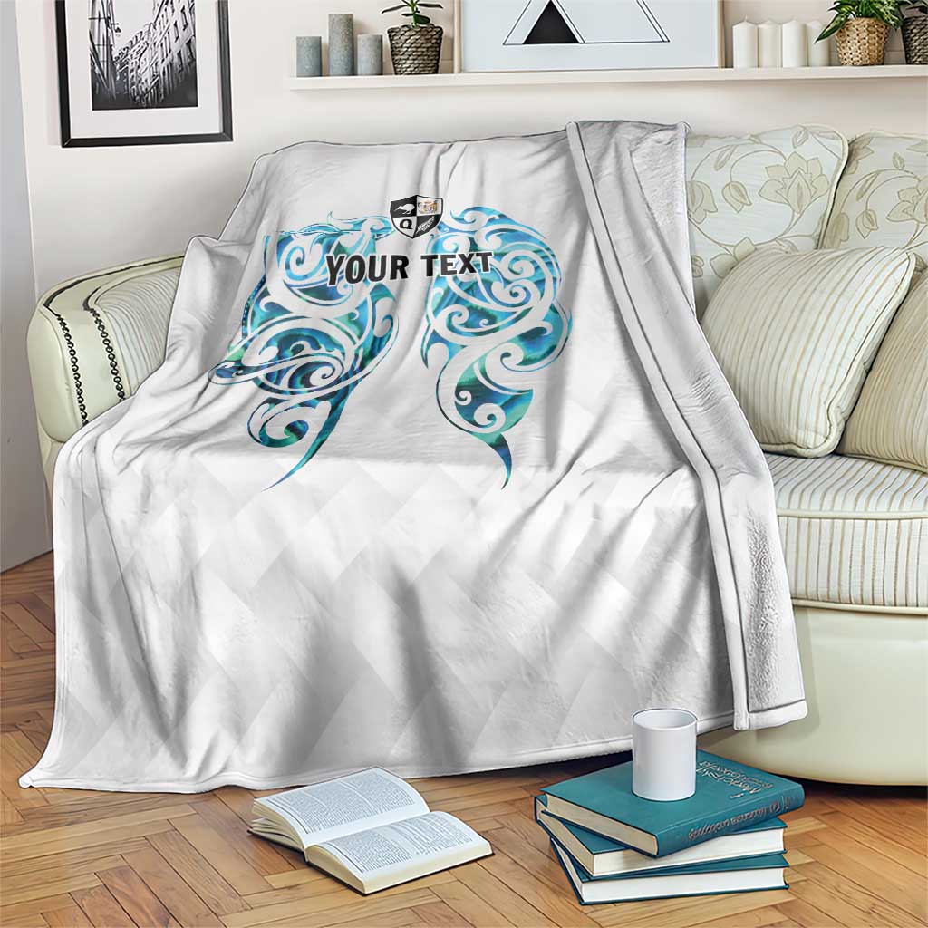 Queensland Maori Kiwi Personalised Blanket Ma Kakariki Papua Shell Maori Tribal Tattoo LT9 White - Polynesian Pride