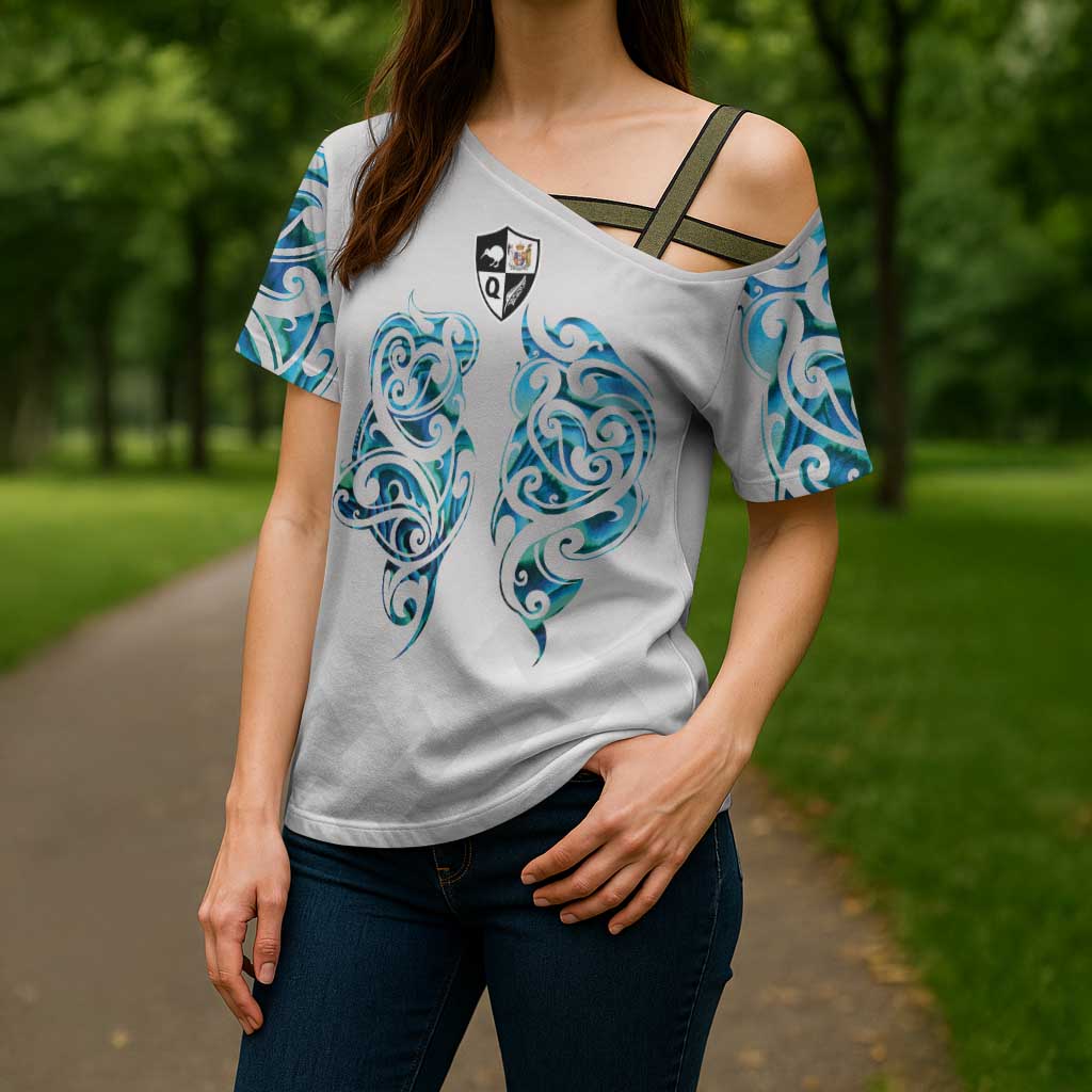 Queensland Maori Kiwi Personalised Cross Shoulder Shirt Ma Kakariki Papua Shell Maori Tribal Tattoo - Polynesian Pride