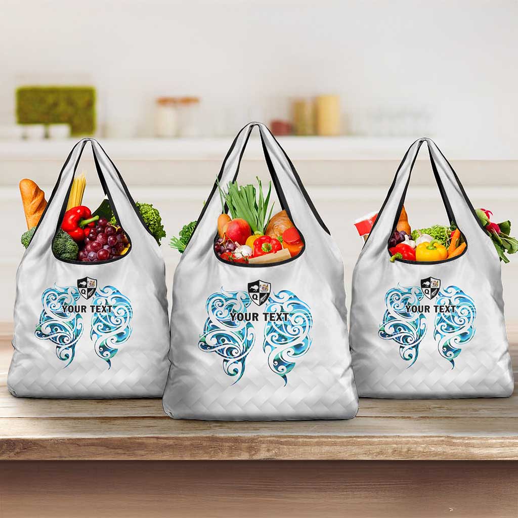 Queensland Maori Kiwi Personalised Grocery Bag Ma Kakariki Papua Shell Maori Tribal Tattoo LT9 3-pack One Size White - Polynesian Pride