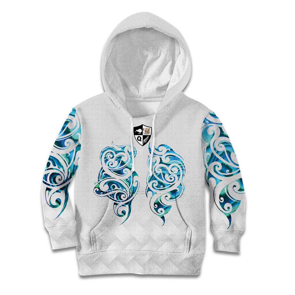 Queensland Maori Kiwi Personalised Kid Hoodie Ma Kakariki Papua Shell Maori Tribal Tattoo