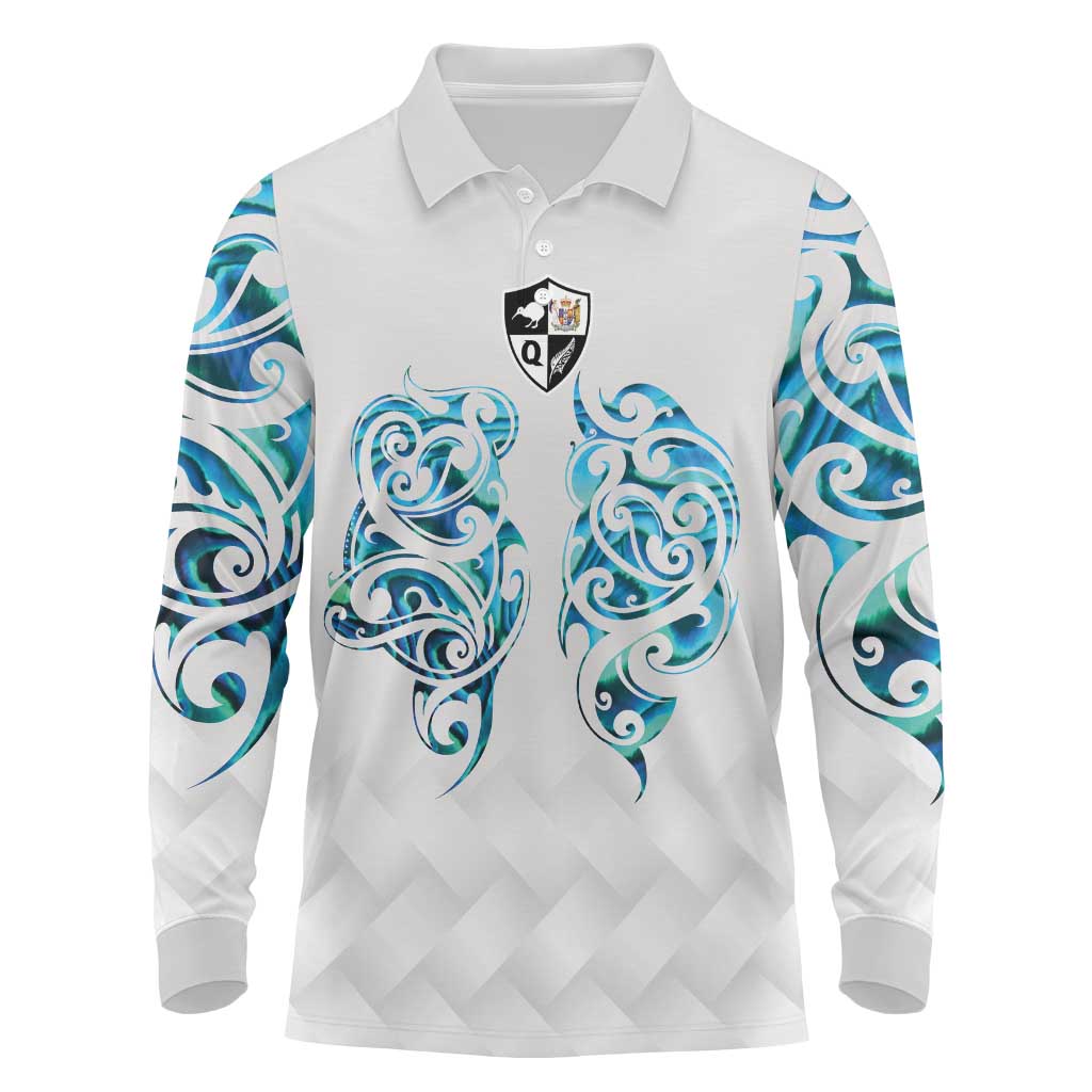 Queensland Maori Kiwi Personalised Long Sleeve Polo Shirt Ma Kakariki Papua Shell Maori Tribal Tattoo