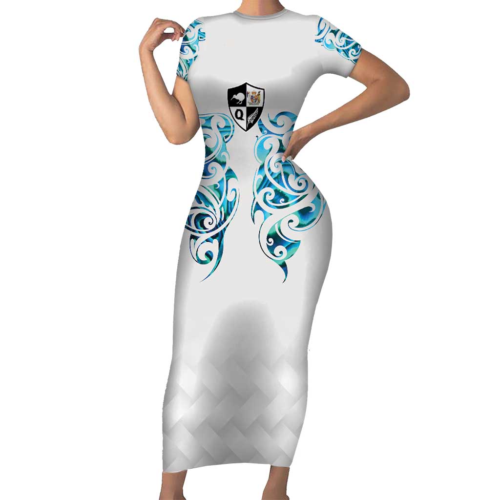 Queensland Maori Kiwi Personalised Short Sleeve Bodycon Dress Ma Kakariki Papua Shell Maori Tribal Tattoo