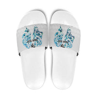 Queensland Maori Kiwi Personalised Slide Sandals Ma Kakariki Papua Shell Maori Tribal Tattoo LT9 White - Polynesian Pride