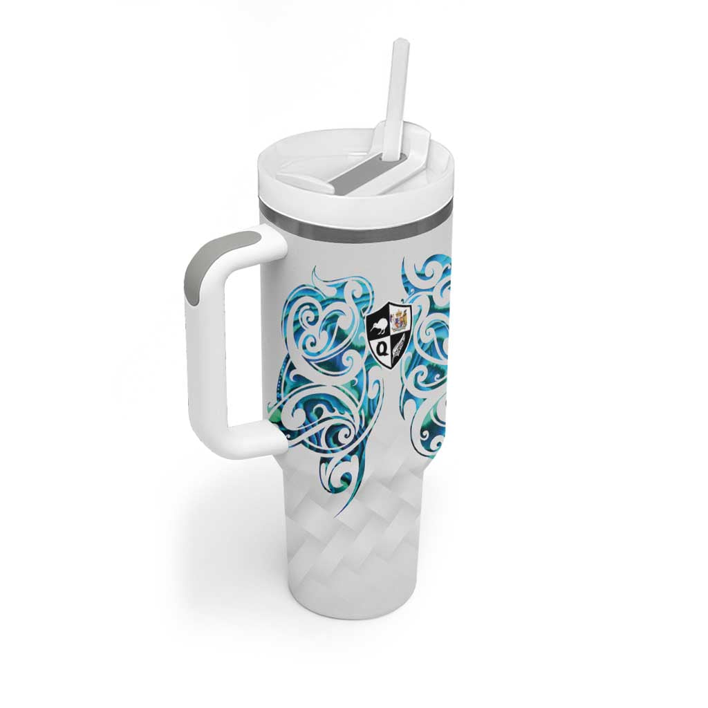 Queensland Maori Kiwi Personalised Tumbler With Handle Ma Kakariki Papua Shell Maori Tribal Tattoo LT9 - Polynesian Pride