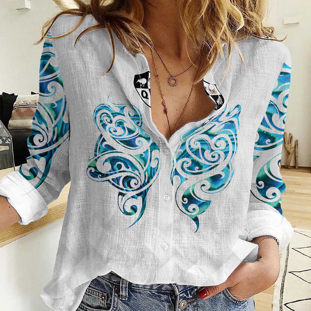 Queensland Maori Kiwi Personalised Women Casual Shirt Ma Kakariki Papua Shell Maori Tribal Tattoo