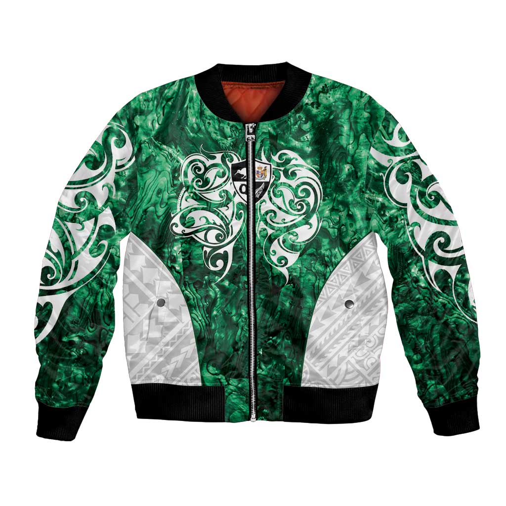 Queensland Maori Kiwi Personalised Bomber Jacket Kikirangi Papua Shell Maori Tribal Tattoo LT9 Unisex Green - Polynesian Pride