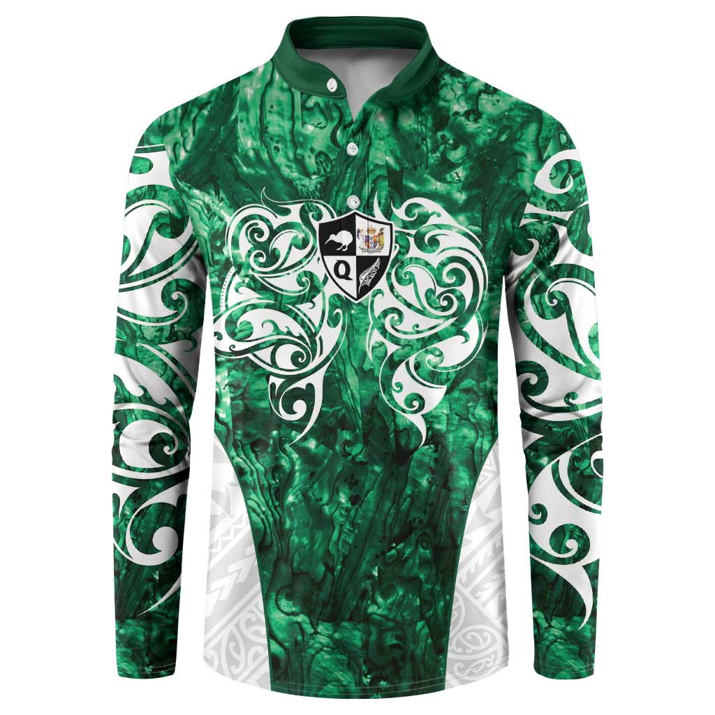 Queensland Maori Kiwi Personalised Button Sweatshirt Kikirangi Papua Shell Maori Tribal Tattoo LT9 Green - Polynesian Pride