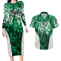 Queensland Maori Kiwi Personalised Couples Matching Long Sleeve Bodycon Dress and Hawaiian Shirt Kikirangi Papua Shell Maori Tribal Tattoo