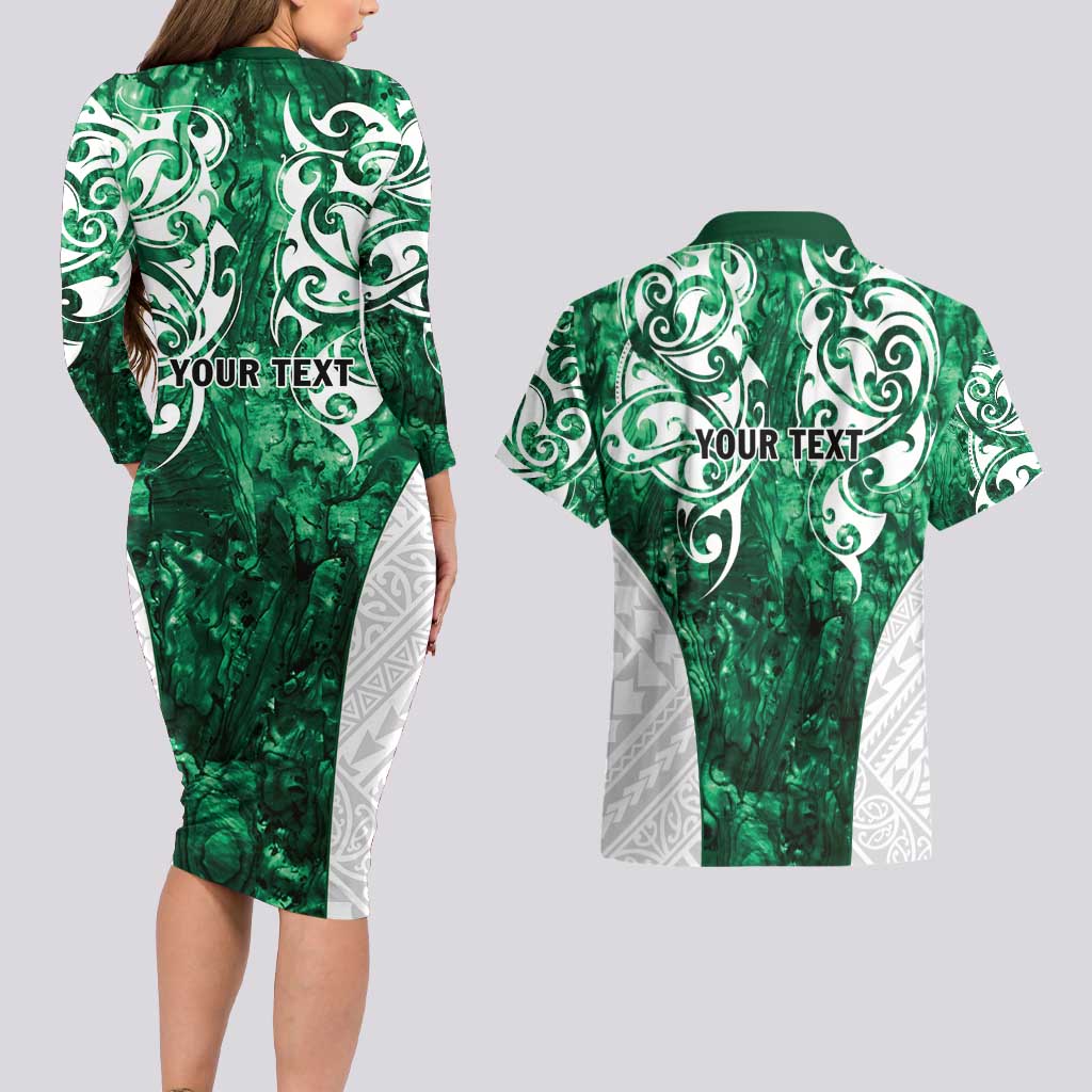 Queensland Maori Kiwi Personalised Couples Matching Long Sleeve Bodycon Dress and Hawaiian Shirt Kikirangi Papua Shell Maori Tribal Tattoo