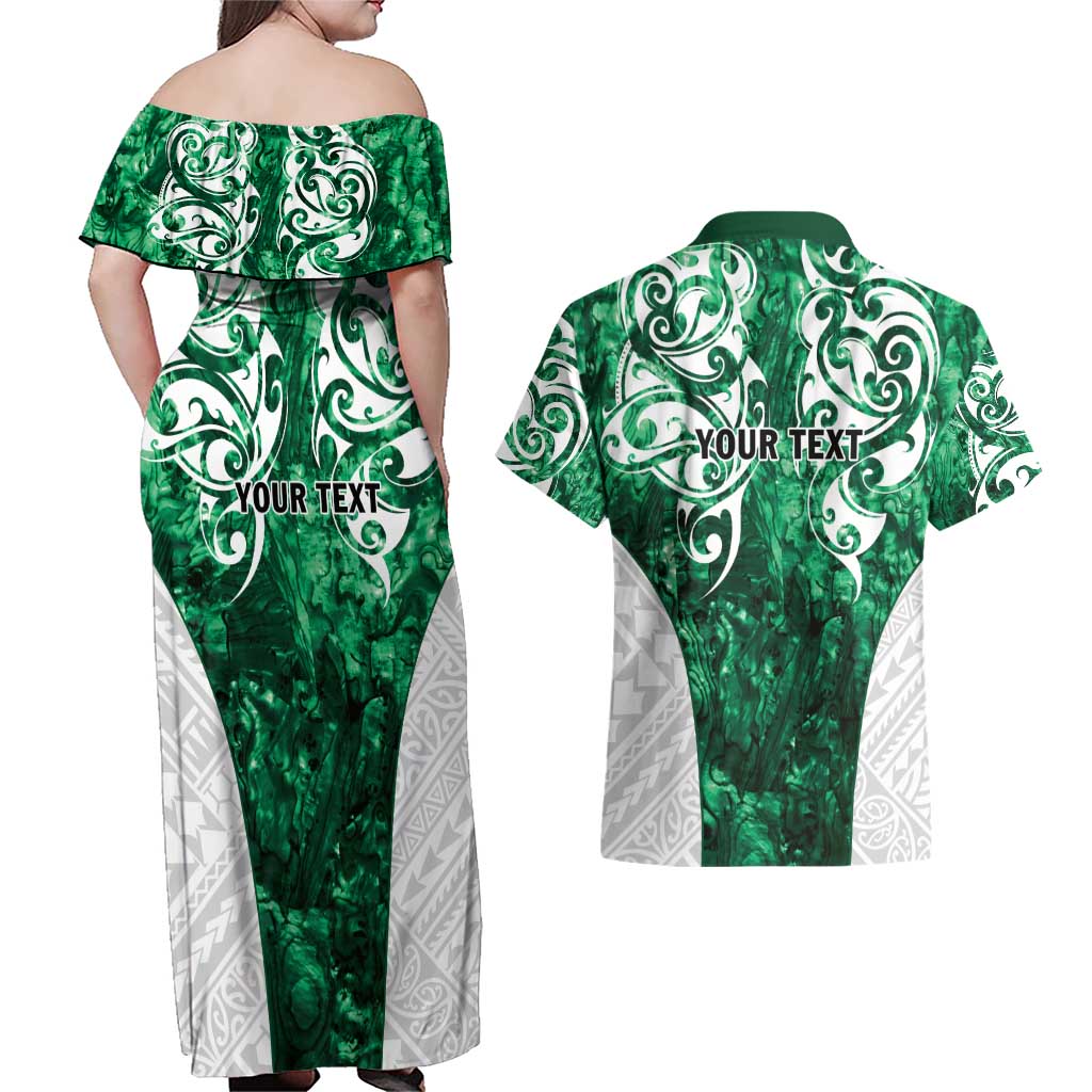 Queensland Maori Kiwi Personalised Couples Matching Off Shoulder Maxi Dress and Hawaiian Shirt Kikirangi Papua Shell Maori Tribal Tattoo