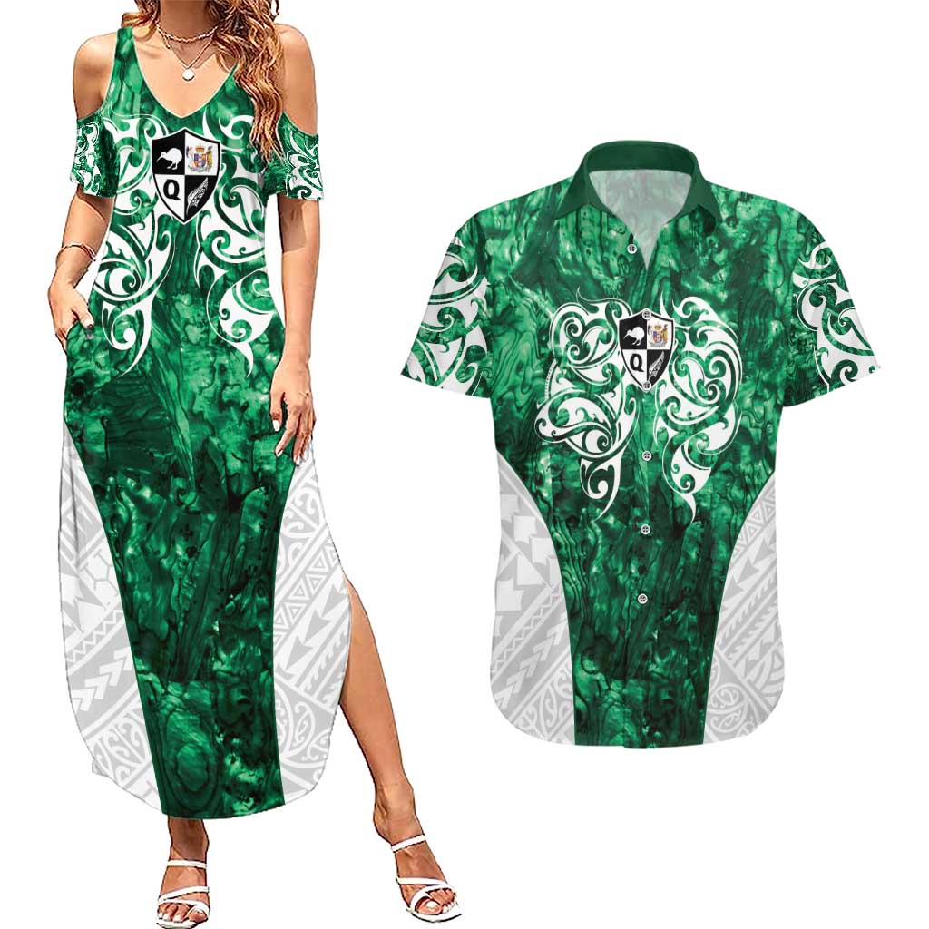 Queensland Maori Kiwi Personalised Couples Matching Summer Maxi Dress and Hawaiian Shirt Kikirangi Papua Shell Maori Tribal Tattoo