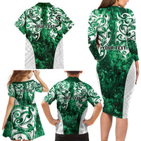 Queensland Maori Kiwi Personalised Family Matching Long Sleeve Bodycon Dress and Hawaiian Shirt Kikirangi Papua Shell Maori Tribal Tattoo